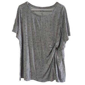 Croft & Barrow Women's Blouse, Plus Size 1X, Gray Black Pink Side Knot Stretchy